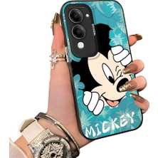 HONTINGA Vivo Y29S ile Uyumlu Kılıf Silikon Kenar Sert Arka Kamera Koruyucu Basitlik Anti Düşme Kamera Sevgili Çift Kılıf Mickey Desen Couple Telefon Kılıfı K1-1782