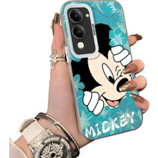 HONTINGA Vivo Y29S ile Uyumlu Kılıf Silikon Kenar Sert Arka Kamera Koruyucu Basitlik Anti Düşme Kamera Sevgili Çift Kılıf Mickey Desen Couple Telefon Kılıfı K1-1782