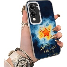 HONTINGA Vivo Y29S ile Uyumlu Kılıf Silikon Kenar Sert Arka Kamera Koruyucu Basitlik Anti Düşme Kamera Sevgili Çift Kılıf Yıldız Desen Couple Telefon Kılıfı K1-1786