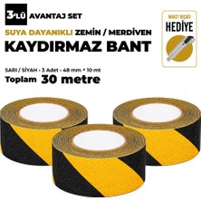 Unitape Sarı-Siyah Kaydırmaz Bant 48 mm × 10 mt - 3’lü Set, Toplam 30 mt - Suya Dayanıklı, Maket Bıçağı Hediyeli