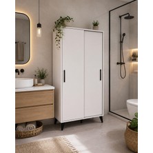 Afilli Lisa Sürgülü Çok Amaçlı Kiler Dolabı Beyaz MDF 6 Raflı 180 cm Yükseklik 116 cm Genişlik