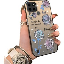 HONTINGA Realme C21Y ile Uyumlu Kılıf Silikon Kenar Sert Arka Kamera Koruyucu Basitlik Anti Düşme Kamera Sevgili Çift Kılıf Çiçekli Kılıf Desen Couple Telefon Kılıfı K1-1784