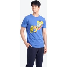 Piero Perla Jaguar Baskı Detaylı Bisiklet Yaka Regular Fit Erkek Mavi T-Shirt