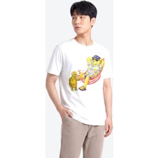 Piero Perla Jaguar Baskı Detaylı Bisiklet Yaka Regular Fit Erkek Beyaz T-Shirt