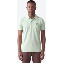 Piero Perla Kontür Jaguar Nakış Detaylı Slim Fit Erkek Polo Yaka Açık Yeşil T-Shirt