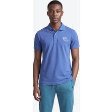 Piero Perla Kontür Jaguar Nakış Detaylı Slim Fit Erkek Polo Yaka Açık Mavi T-Shirt