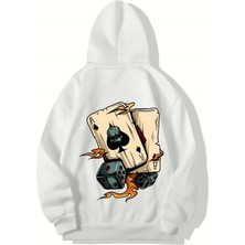 Brz Collection Unisex Oversize Poker Cards Hoodıe (Beyaz)