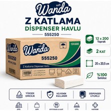 Wanda Soft Z Katlama Kağıt Havlu 20X20,5 cm 12'li x 200 Yaprak 2 Kat %100 Selüloz Dispenser Uyumlu