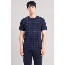 Piero Perla Milano Koordinat Baskı Detaylı,Bisiklet Yaka Slim Fit Erkek T-Shirt