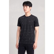 Piero Perla Milano Koordinat Baskı Detaylı,Bisiklet Yaka Slim Fit Erkek T-Shirt