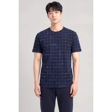 Piero Perla Milano Koordinat Baskı Detaylı,Bisiklet Yaka Slim Fit Erkek T-Shirt