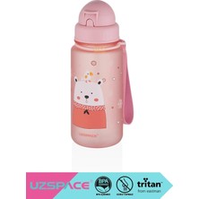 Uzspace 400ML Tritan Çocuk Su Matarası Sevimli Hayvanlar Desenli Pembe Akıtmaz Tasarım