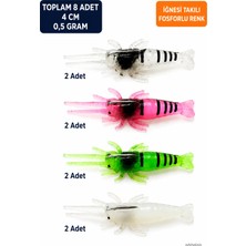 Arkhelais Karides Silikon Balık Yemi 4 cm 8’li Set – 4 Renk Glow Fosforlu, Spin ve At Çek Uyumlu