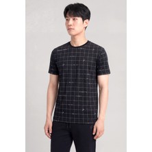 Piero Perla Milano Koordinat Baskı Detaylı,Bisiklet Yaka Slim Fit Erkek T-Shirt