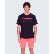 Piero Perla Erkek Bisiklet Yaka Milano Koordinat Baskı Detaylı Oversize Fit T-Shirt
