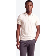 Piero Perla Fermuar Detaylı Slim Fit Erkek Polo Yaka Beyaz T-Shirt