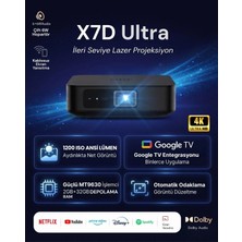 OBE X7D Ultra Google TV Destekli 4K 1200 ISO Otomatik Odaklı Akıllı Lazer Projeksiyon Cihazı