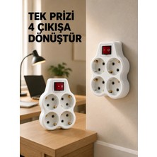 S'82 Anahtarlı 4’lü Priz Adaptörü Direkt Duvar Prizine Takılan Priz Çoklayıcı 2’li Set