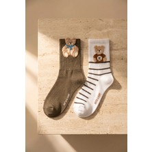 Bony Socks Kadın Teddy Bear Desenli 2'li Soket Çorap