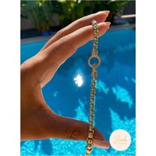 Bade Jewelry Vip Gold Taşlı Halka Detaylı Kararmaz Çelik Şık Bileklik 17+2 cm