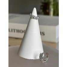 Bade Jewelry Vip Silver Oval Kesim Pırlanta Tasarım Yarım Tur Suyolu Model Luxury Kararmaz Çelik Halka Küpe