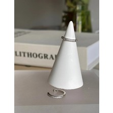 Bade Jewelry Vip Silver Yarım Tur Taşlı Minimal Basic Model Luxury Kararmaz Çelik Halka Küpe