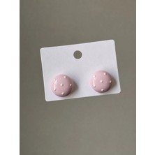 Bade Jewelry Vip Toz Pembe Puantiyeli Model Günlük Kararmaz Çelik Küpe