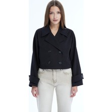 Bolivente Kadın Kruvaze Crop Trençkot