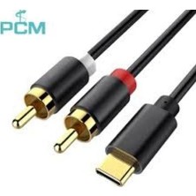 Powermaster PM-29963 USB Type-C Erkek To 2x Rca Erkek Stereo 2 Metre Ses Aktarım Kablosu