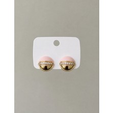 Bade Jewelry Vip Gold&pembe Taş Detaylı Yuvarlak Modern&şık Tasarım Kararmaz Çelik Küpe