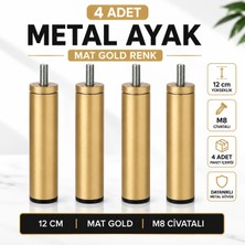 Nzb (4 Adet) Metal Ayak Mat Gold 12 cm Mobilya Baza Sehpa Dolap Masa Ayağı M8 Civatalı Modern Tasarım