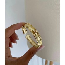 Bade Jewelry Fd Vip Gold Baklava Plaka Tasarım Kararmaz Çelik Şık Ayarlanabilir Kelepçe Bilezik