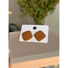 Bade Jewelry Vip Gold&taba Rengi Kare Kesim Modern Kararmaz Çelik Küpe (Küpenin Pimi 925 Ayar Gümüştür)