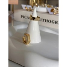 Bade Jewelry Vip Gold Asimetrik Halka Model Basic Kararmaz Çelik Antialerjenik Küpe