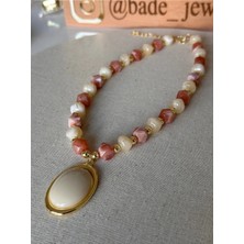 Bade Jewelry Vip Gold&pembe Madalyon Detaylı Şık Kararmaz Kolye 40+5 cm