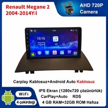 SBAID Renault Megane 2 2004-2014 Yıl uyumlu 4GB Ram 32GB Rom Hafıza Android Kablosuz Carplay Navigasyon Multimedya 9 Inç Ekran Hediye görüş kamerası Hediye Çerçevesi 4+32