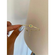 Bade Jewelry Fd Vip Gold Mavi Mineli Göz Detaylı Kararmaz Çelik Şık Çıtır Bileklik
