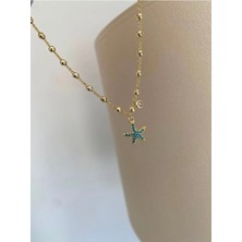 Bade Jewelry Fd Vip Gold Mavi Taşlı Deniz Yıldızı Detaylı Kararmaz Çelik Şık Halhal