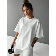 Kozz Style   Basic %100 Organik Pamuk Relaxed Fit Yuvarlak Yaka Tişört Beyaz