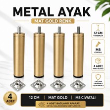 Nzb Metal Ayak Mat Gold 12 cm (4 Adet) Mobilya Baza Sehpa Dolap Masa Ayağı M8 Civatalı Bağlantı Aparatlı