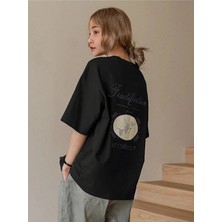 Kozz Style   Kadın Siyah Fructification Baskılı Oversize Tişört