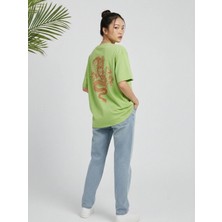 Kozz Style Kadın Lime Chinebox Baskılı Oversize Tişört