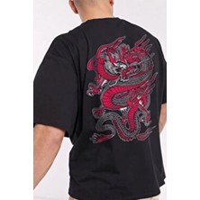 Kozz Style Siyah Chinesebox Baskı %100 Organik Pamuk Örme Oversize Tişört
