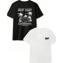 Kozz Style 2li Siyah Westcoast+Beyaz Stw Baskılı Comfort Tişört
