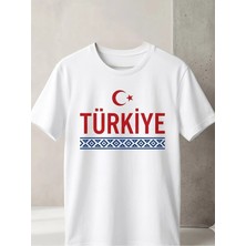 Kozz Style Beyaz Türkiye Milli Baskı Detay Organik Pamuk Örme Oversize Tişört