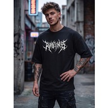Kozz Style Erkek Siyah Gothic Ruthless Baskı Detay %100 Organik Pamuk Örme Oversize Tişört