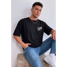 Kozz Style Erkek Siyah Luciano Baskı %100 Organik Pamuk Comfort Fit Tişört