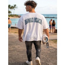 Kozz Style Erkek Beyaz Hawaii Beach Baskı Organik Pamuk Comfort Tişört
