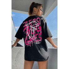 Kozz Style Kadın Siyah Bisiklet Yaka Games Baskılı Oversize T Shirt