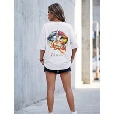 Kozz Style Let It Be Baskı %100 Organik Pamuk Relaxed Fit Yuvarlak Yaka Tişört Beyaz